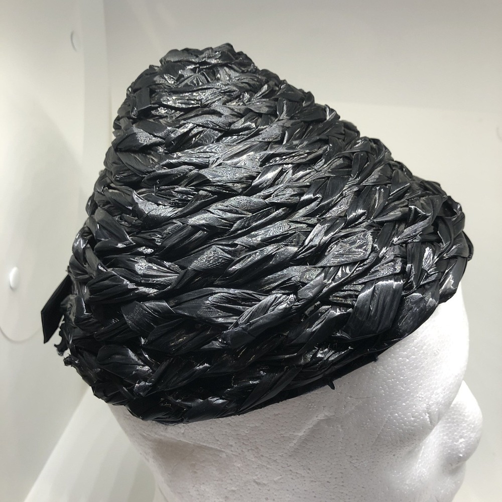 VTG 1950s 60s MCM Italian Women's Black Raffia Hat Cap Giovanni Italy